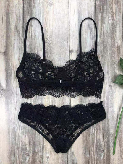 New lace sexy lingerie set solid color eyelash lace set - summababe