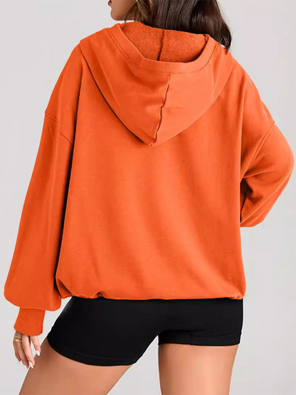 Women's Solid Color Long Sleeve Hooded Solid Color Zipper Plug Sweatshirt